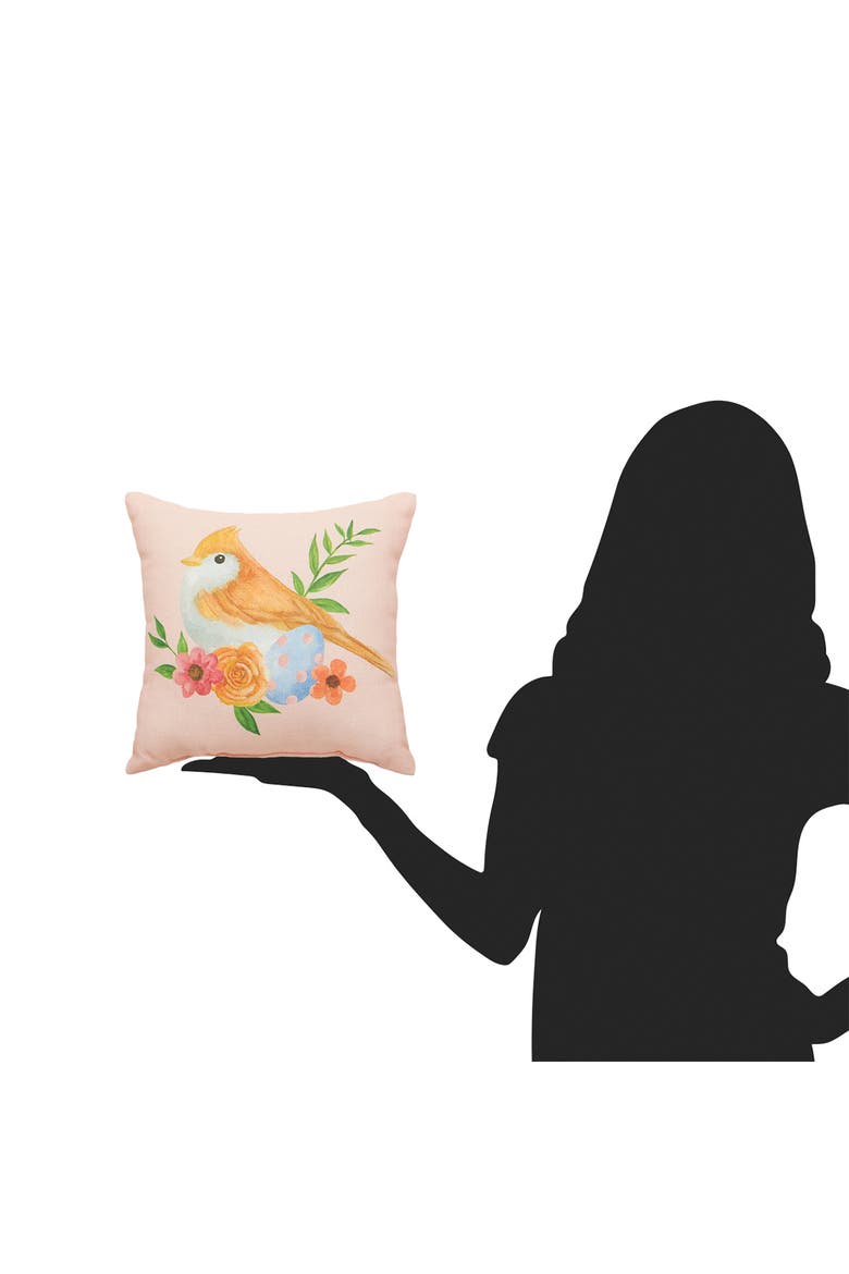 Bird & Flowers Cotton Blend HD Printed Mini Pink Accent Pillow 10" x 10", Alternate, color, Pink
