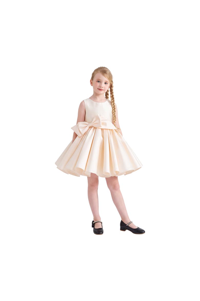 Sabina Satin Flared Dress with Side Bow, Alternate, color, Beige