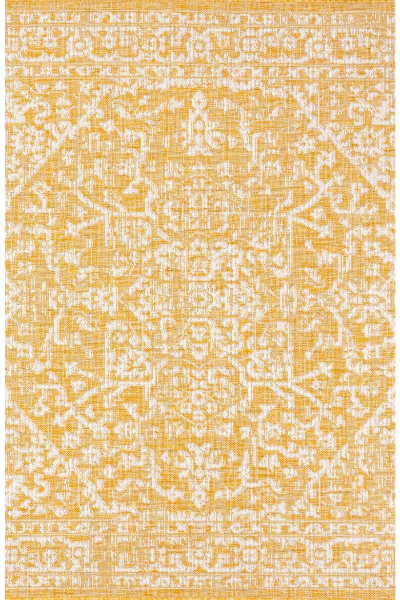 Malta Bohemian Medallion Textured Weave Indoor/Outdoor Area Rug, Main, color, Yellow/Cream