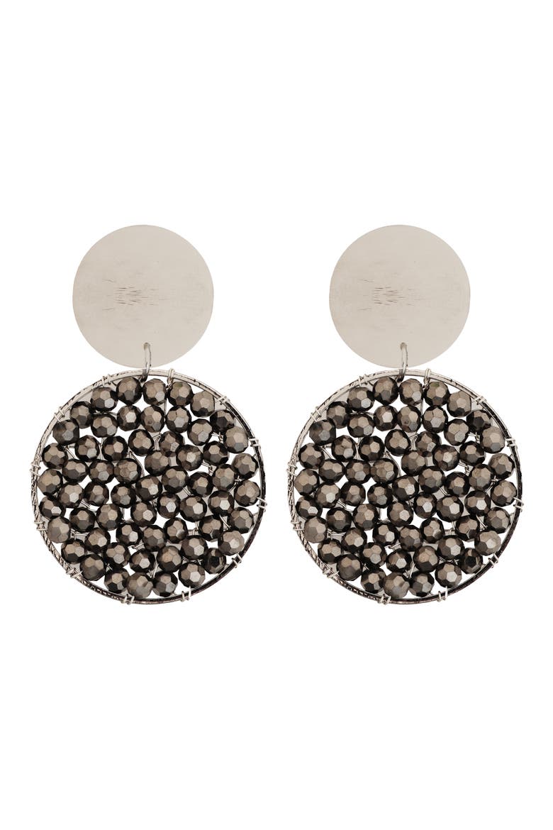 Beaded Circle Drop Earrings, Main, color, GREY