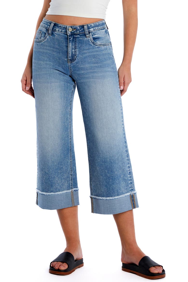 Cuffed Ankle Wide Leg Jeans, Main, color, STELLA BLUE