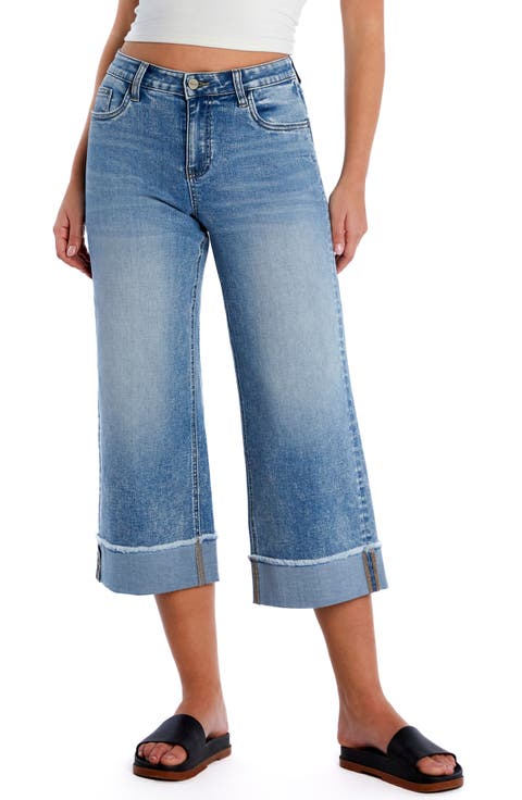 Cuffed Ankle Wide Leg Jeans