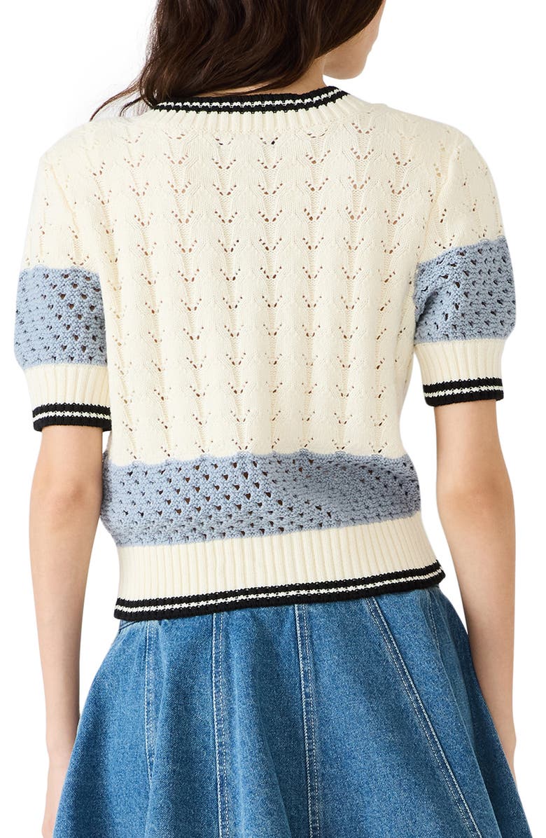 Steve Madden Fiona Tipped Cotton Blend Pointelle Cardigan, Alternate, color, 