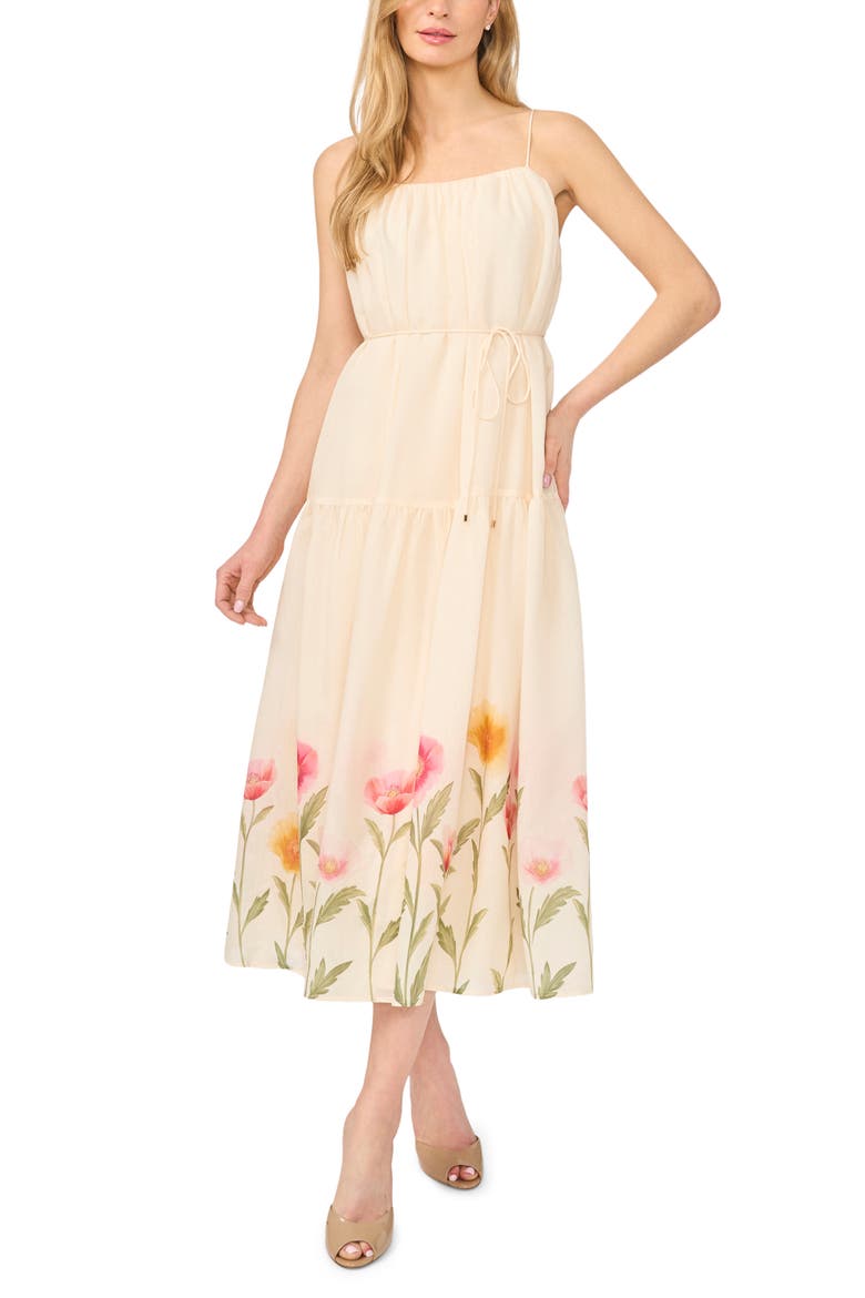 Eline Floral Print Midi Dress, Main, color, ANTIQUE WHITE
