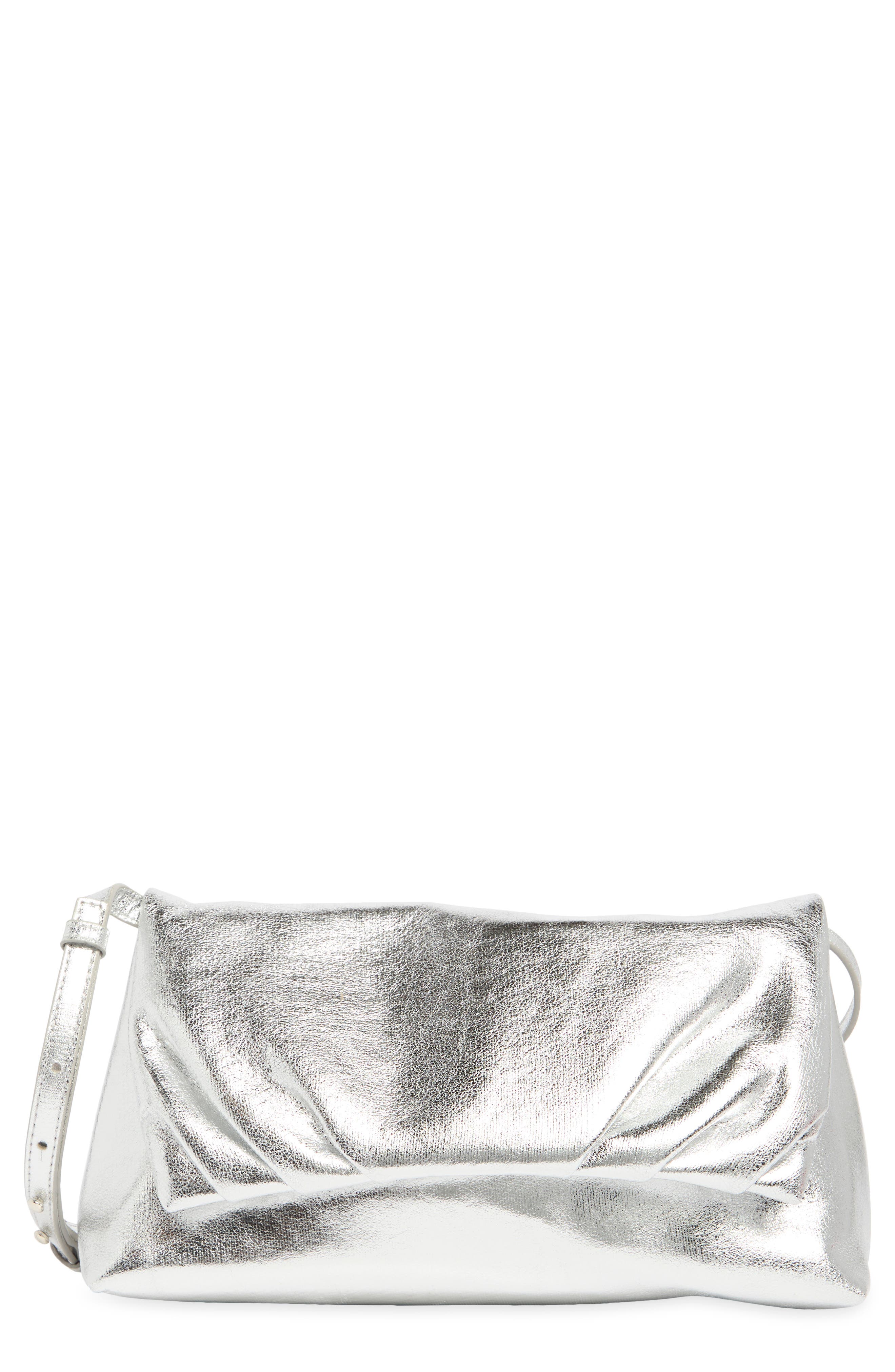 BCBG Pleated Shoulder Bag, Main, color, Silver