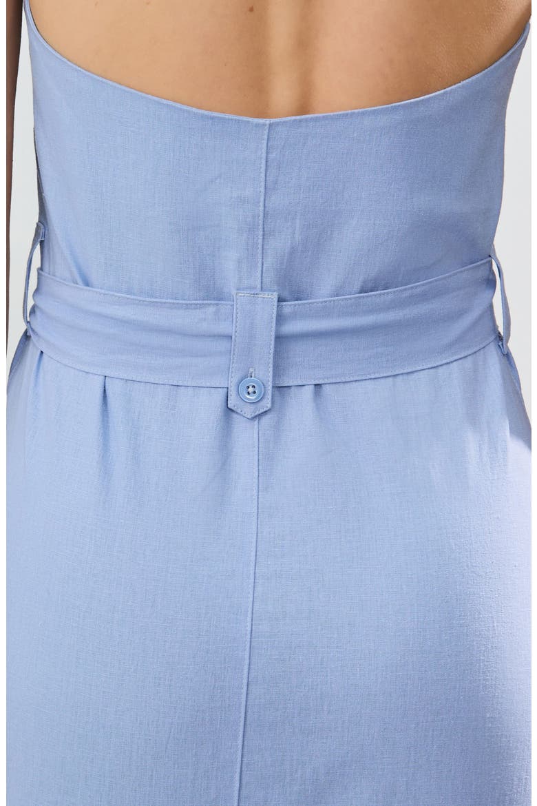 Belted Sleevess Linen Blend Shirtdress, Alternate, color, BLUE