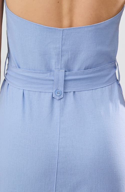 Next Belted Sleevess Linen Blend Shirtdress In Blue