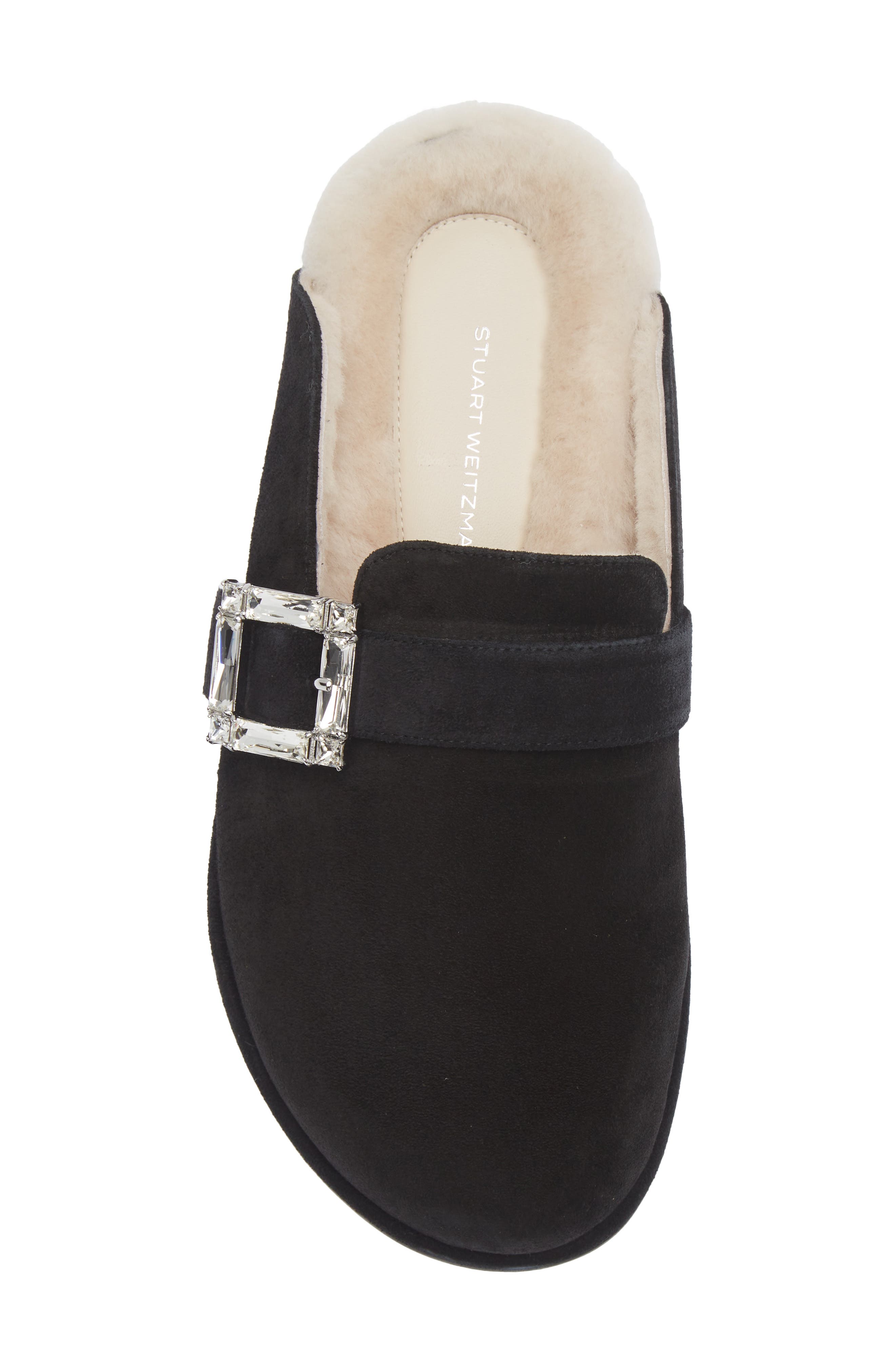 Stuart Weitzman June Genuine Shearling Mule, Alternate, color, Black/ Natural