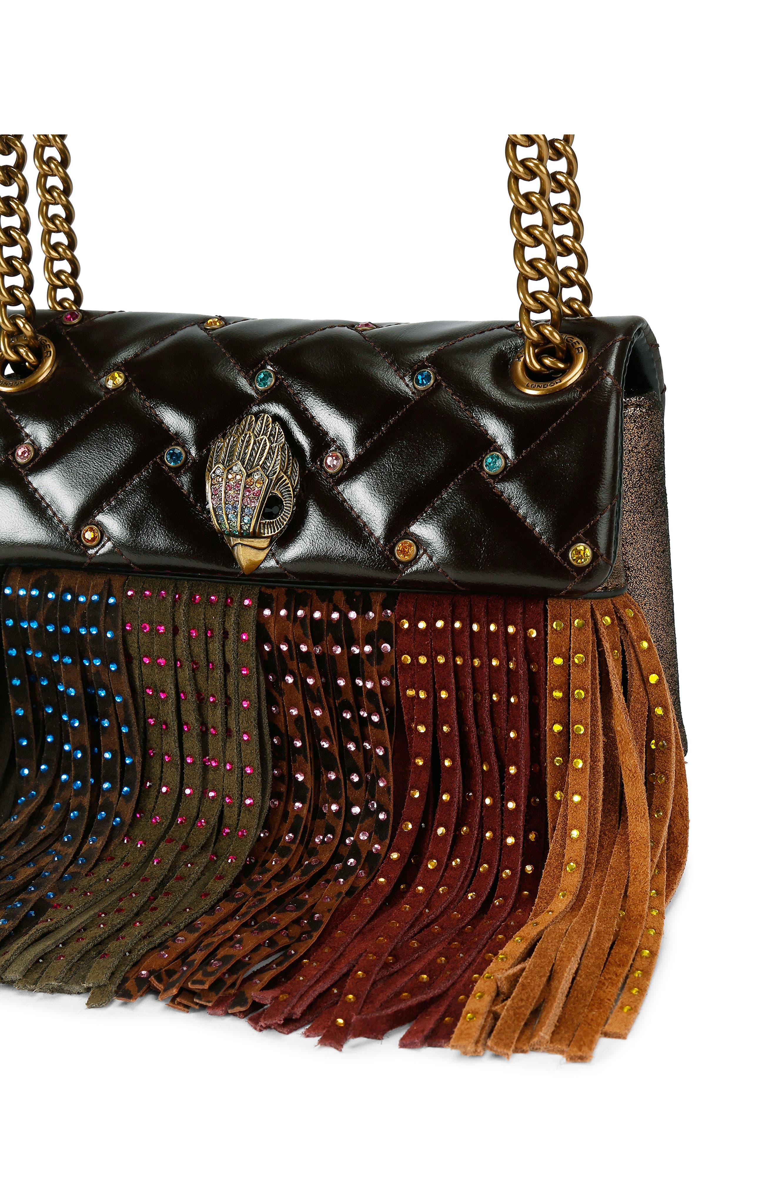 Kurt Geiger London Mini Kensington Fringe Convertible Crossbody Bag, Alternate, color, Open Brown