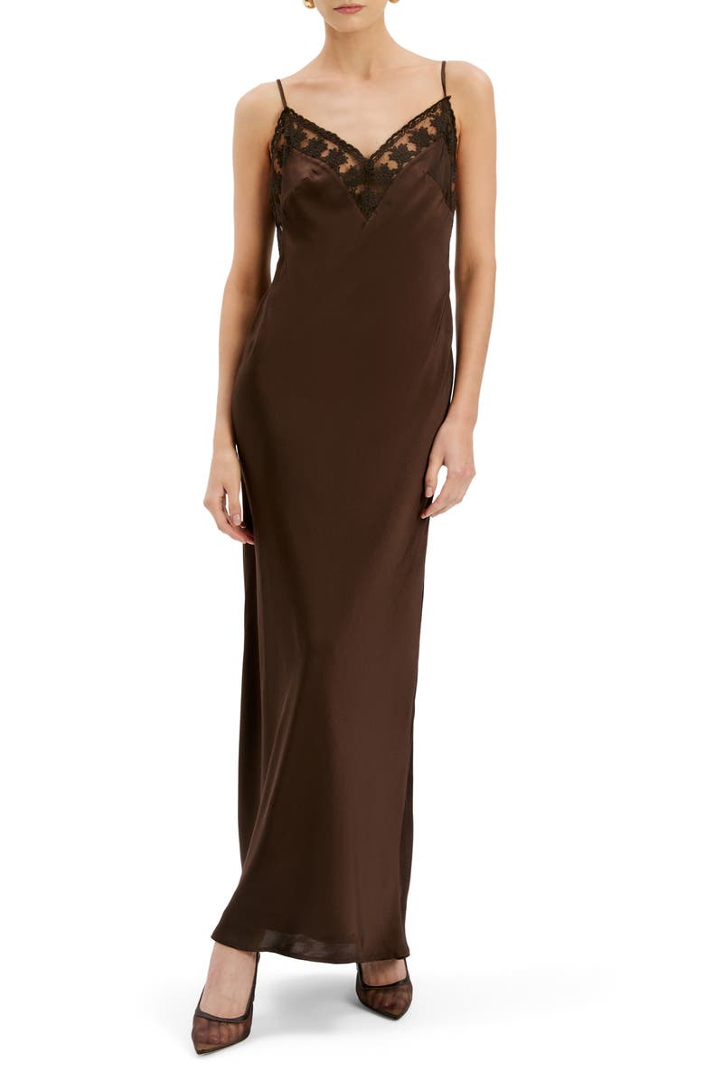 Bardot Bonita Maxi Slipdress, Main, color, Dark Chocolate