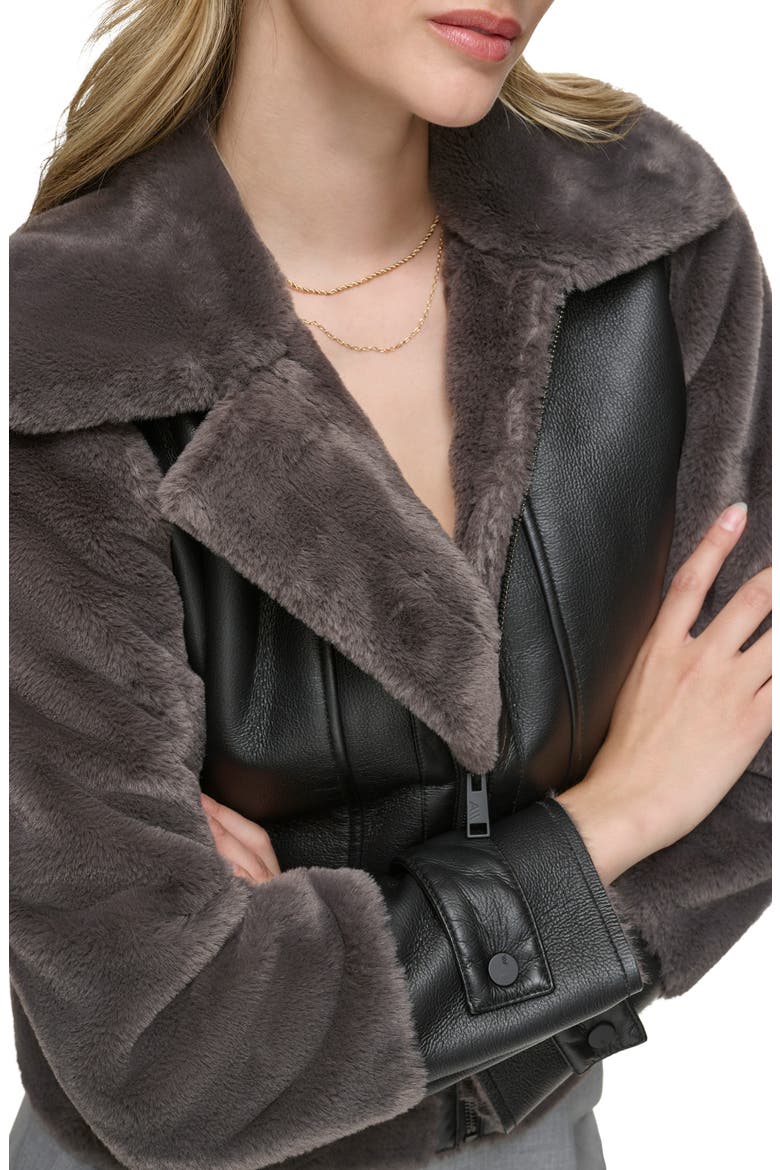 Faux Fur Trim Faux Leather Aviator Jacket, Alternate, color, PEPPERCORN