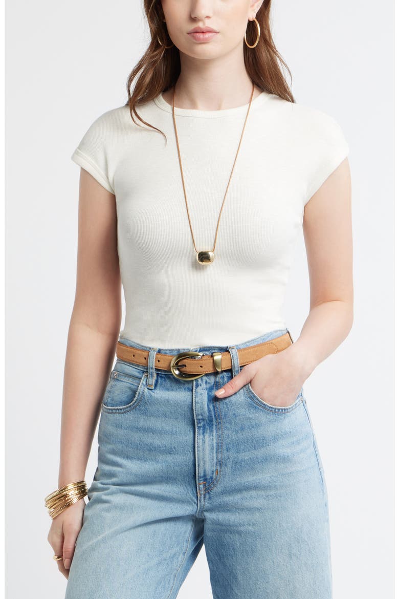 Cap Sleeve Stretch Cotton & Modal Rib T-Shirt, Main, color, IVORY EGRET