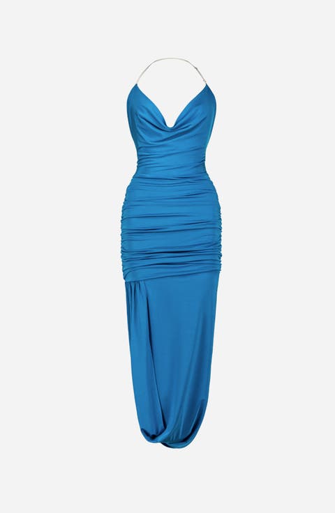 Romy Draped Midi Halterneck Dress
