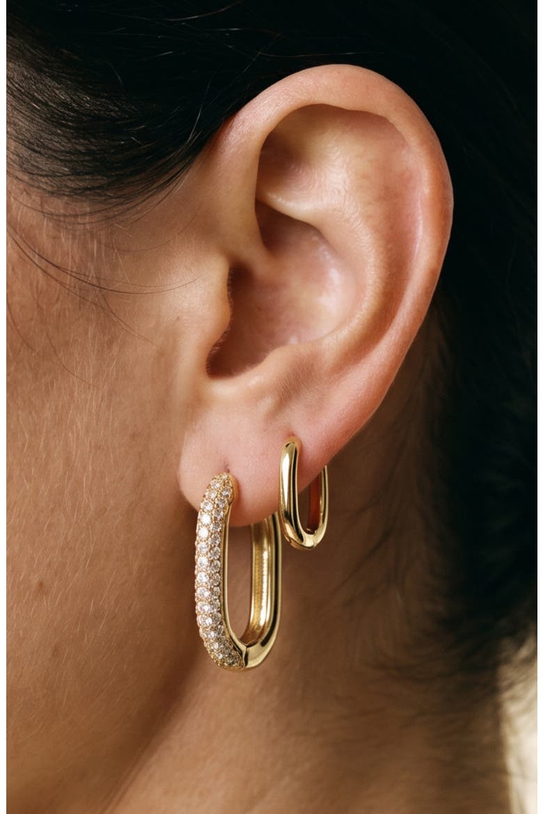 Set of 2 Oblong Pavé Hoop Earrings, Alternate, color, GOLD