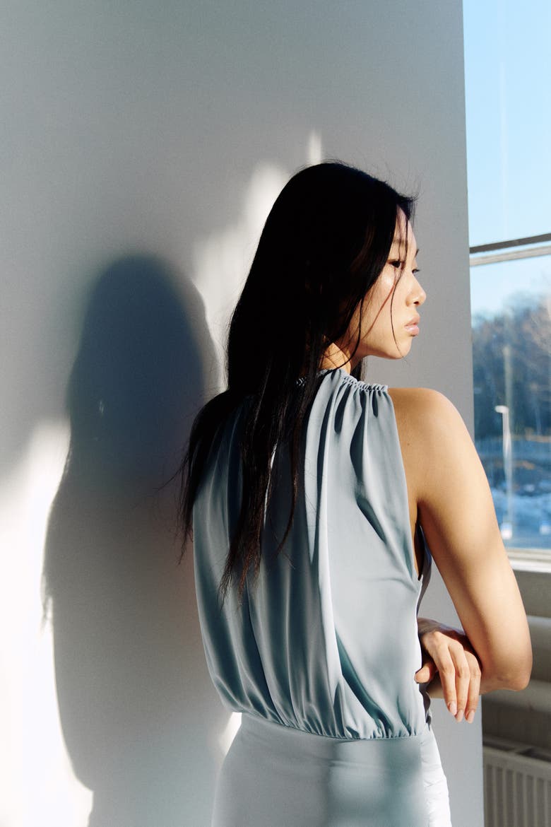Draped Jersey Dress, Alternate, color, Light dusty turquoise