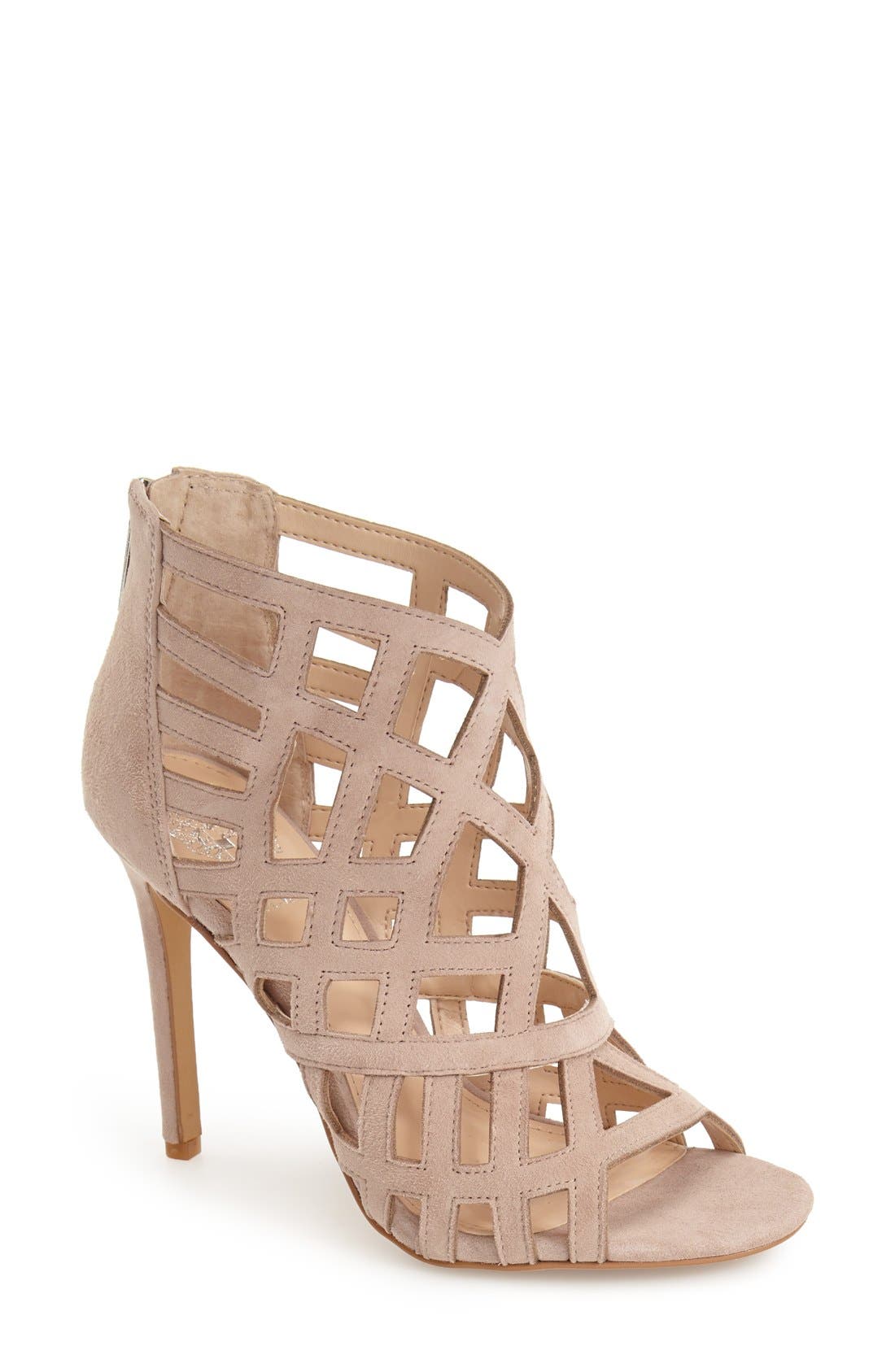 'Tatianna' Caged Peep Toe Bootie, Main, color, BEIGE