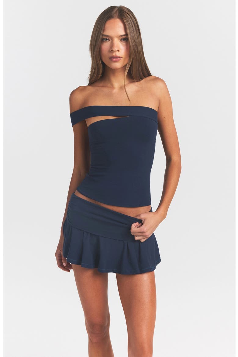 Foldover Cotton Blend Jersey Miniskort, Alternate, color, NAVY