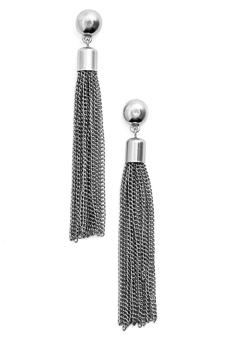 Tassel Drop Earrings, Main, color, SILVER