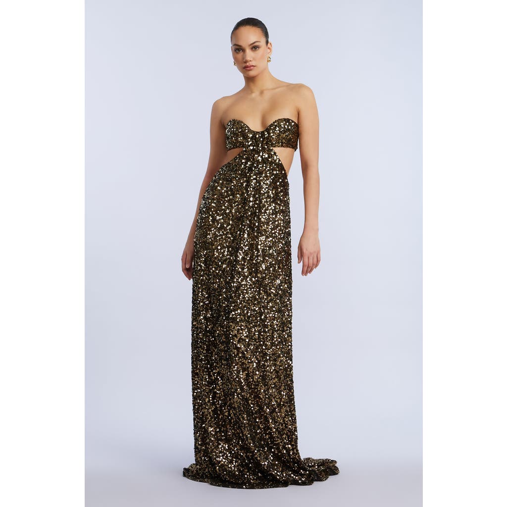 Bcbg Sequin Strapless Gown In Gold