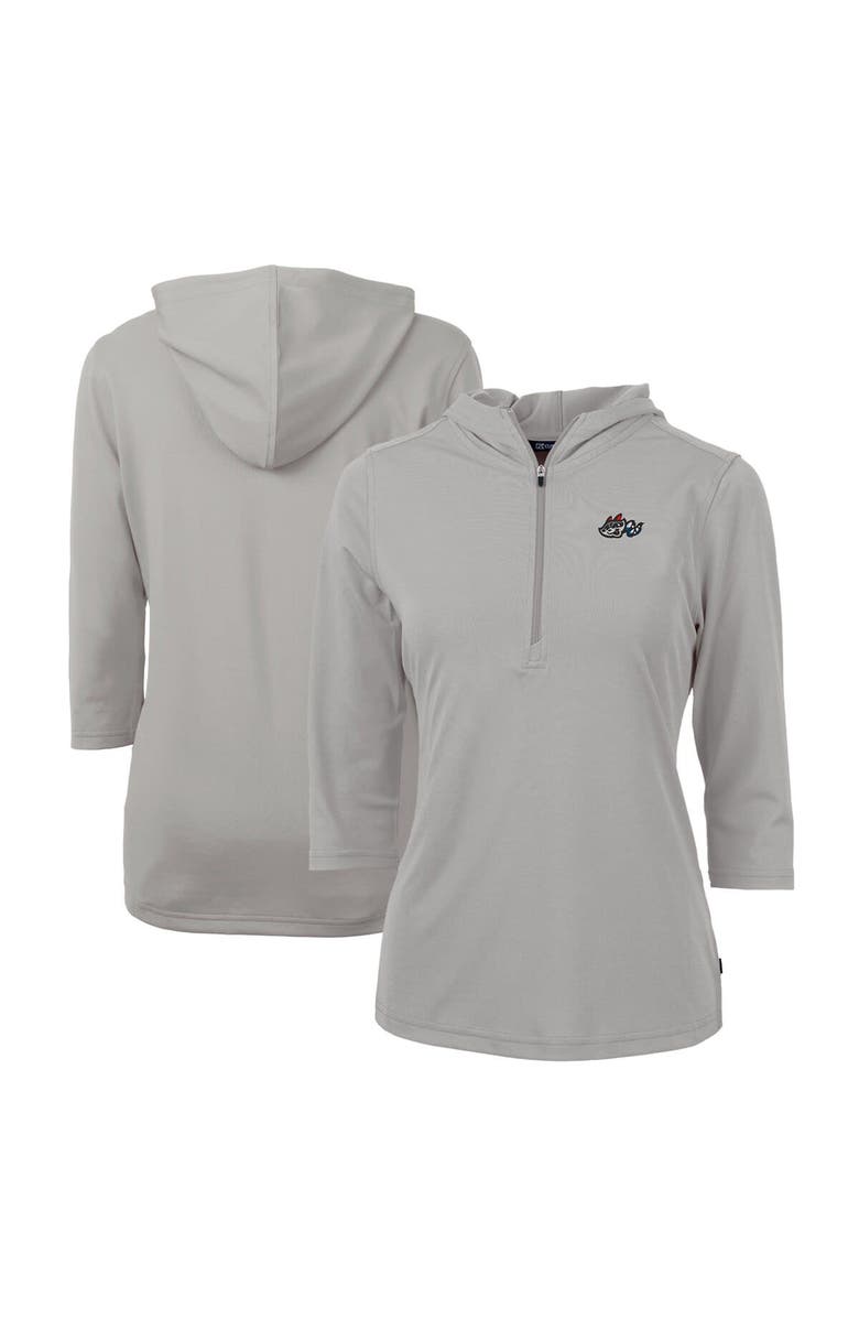 Cutter & Buck Women's Cutter & Buck  Gray Rocket City Trash Pandas Virtue Eco Pique Recycled 3/4-Sleeve Half-Zip Pullover Hoodie, Main, color, 