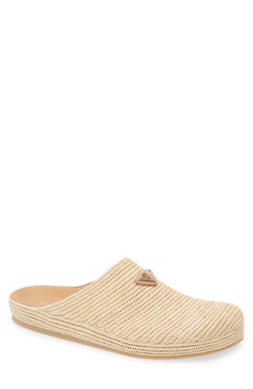 Prada Crocheted Raffia Mule In Naturale