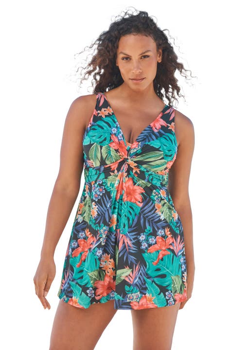 Swim 365 Twist-front Swim Dress In Multi