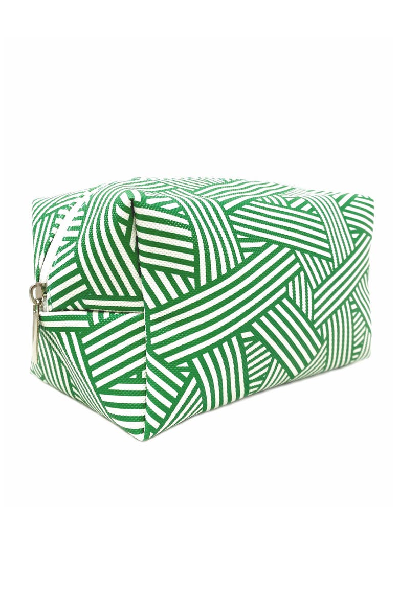 Abstract Green Stripe Cosmetic Bag, Alternate, color, Green