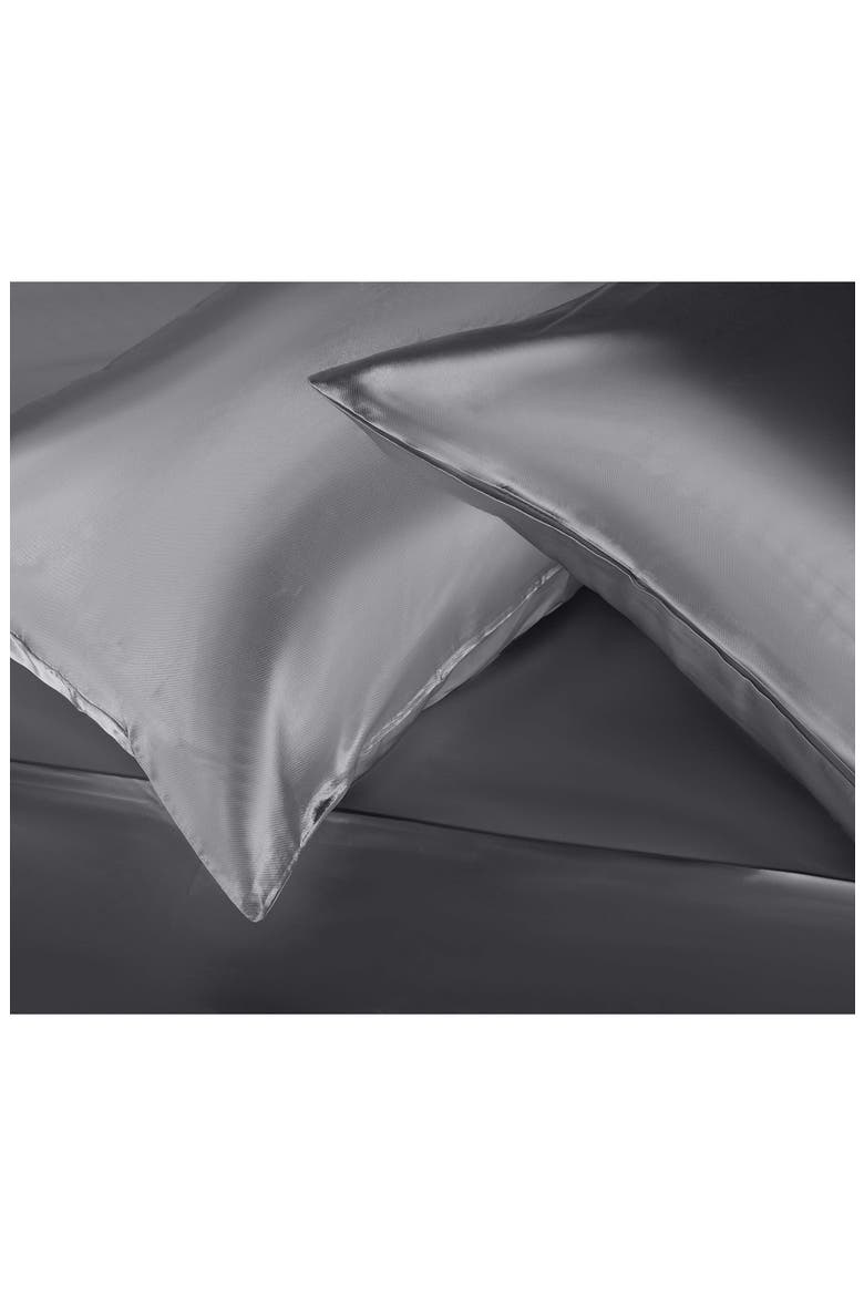 Set of 2 Elegance Satin Pillowcases, Alternate, color, SILVER