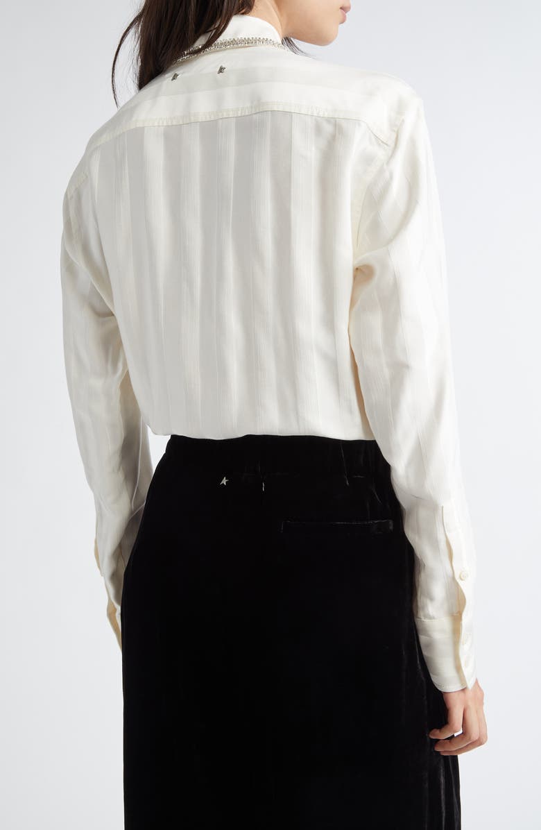 Golden Goose Journey Embellished Collar Tonal Stripe Button-Up Shirt, Alternate, color, Papyrus