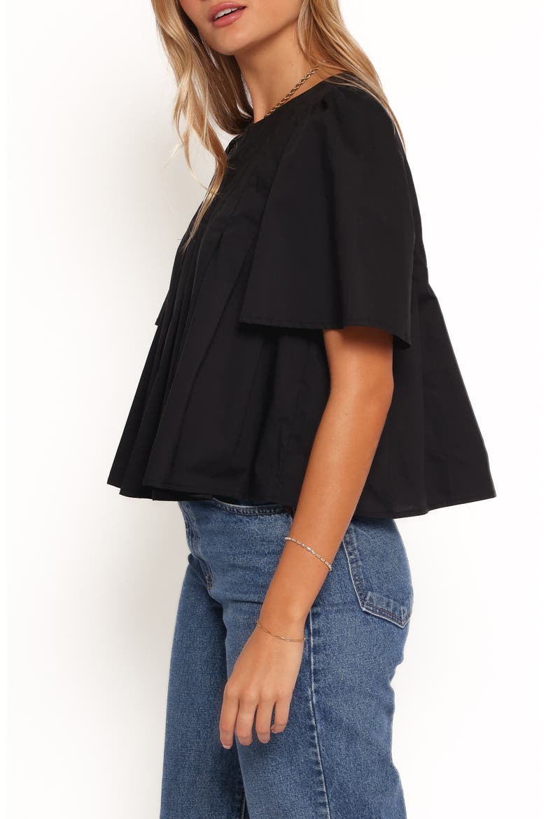 Geneva Pleated Cotton Top, Alternate, color, BLACK