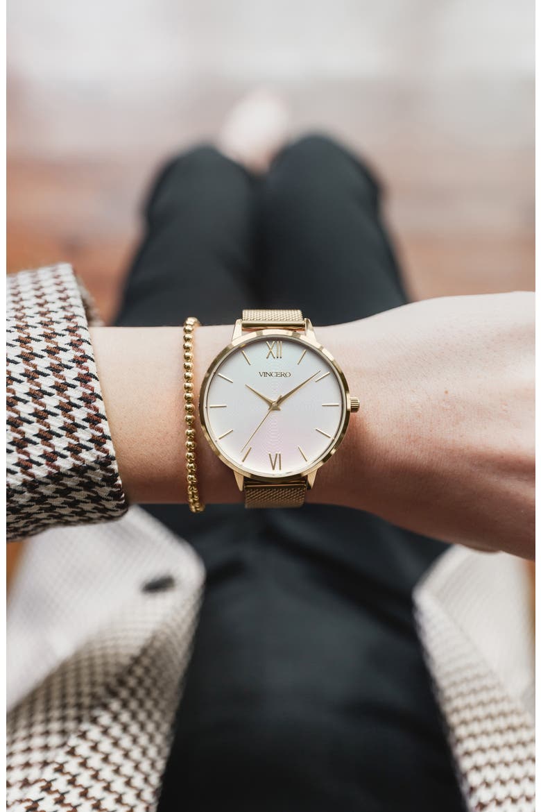 Petite Eros Mesh Strap Watch, 33mm, Alternate, color, GOLD / SATIN