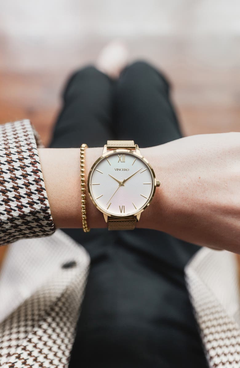 Vincero Petite Eros Mesh Strap Watch, 33mm, Alternate, color, Gold / Satin