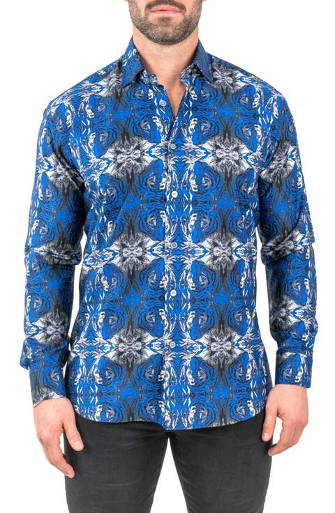 Fibonacci Hiddentiger Blue Contemporary Fit Button-Up Shirt