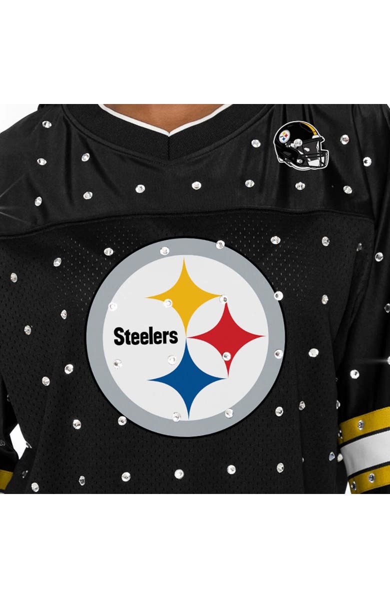 GAMEDAY COUTURE Women's Gameday Couture Black Pittsburgh Steelers Kickoff Time Allover Rhinestone Sports Stripe Jersey V-Neck T-Shirt, Alternate, color, 