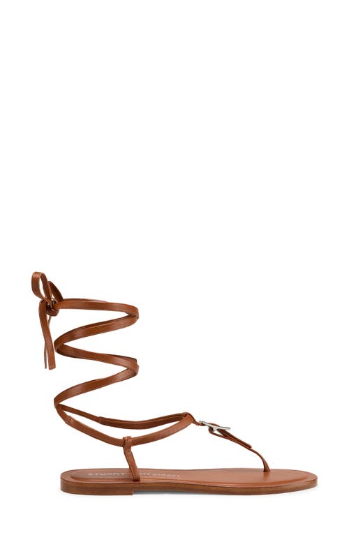Stuart Weitzman Georgie Leather Ankle-wrap Flat Sandals In Bridle Brown