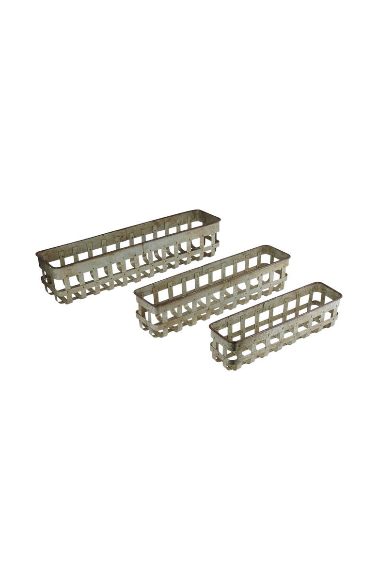 Storied Home Open Weave Metal Baskets, Silver, Set of 3, Main, color, Grey