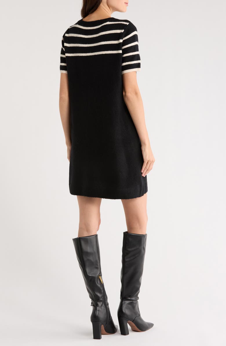 Halogen<sup>®</sup> Stripe Short Sleeve Sweater Dress, Alternate, color, Rich Black