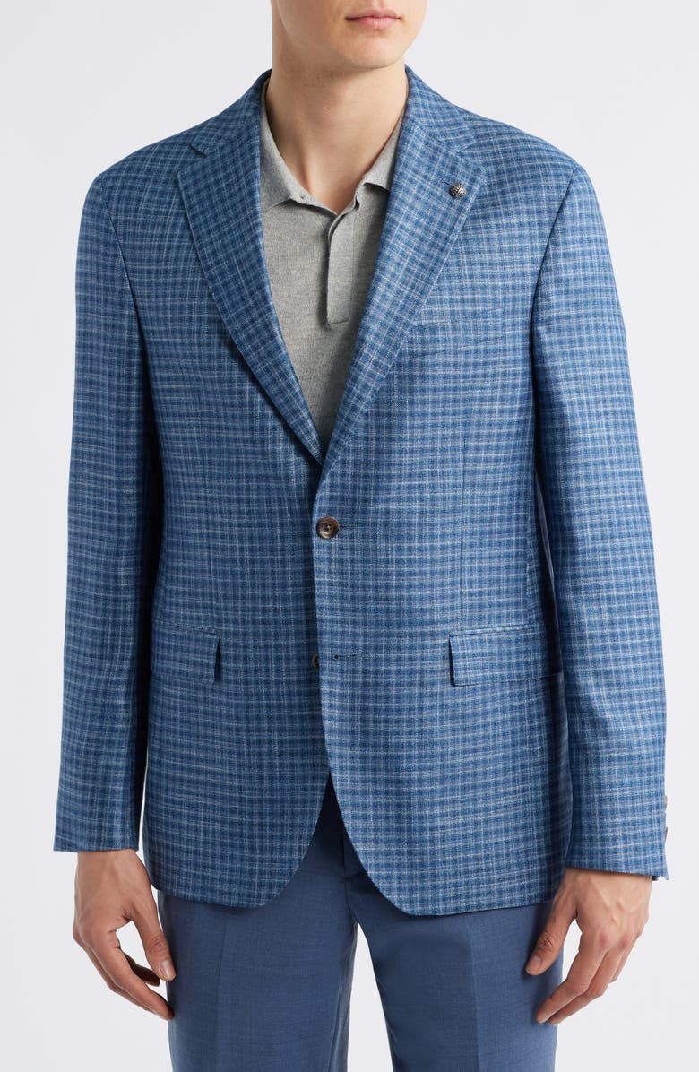 Jack Victor Midland Contemporary Fit Slub Blue Check Sport Coat, Alternate, color, Blue