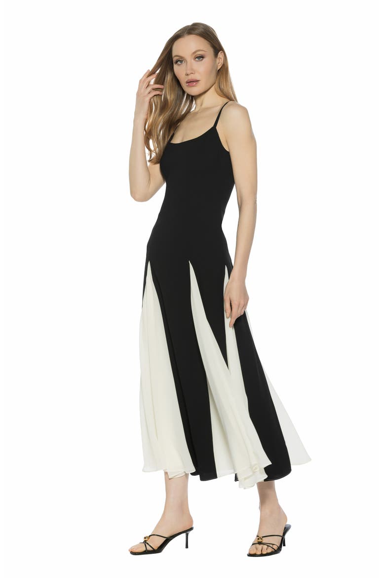 Corvin Colorblock Godet Maxi Dress, Alternate, color, BLACK/ WHITE