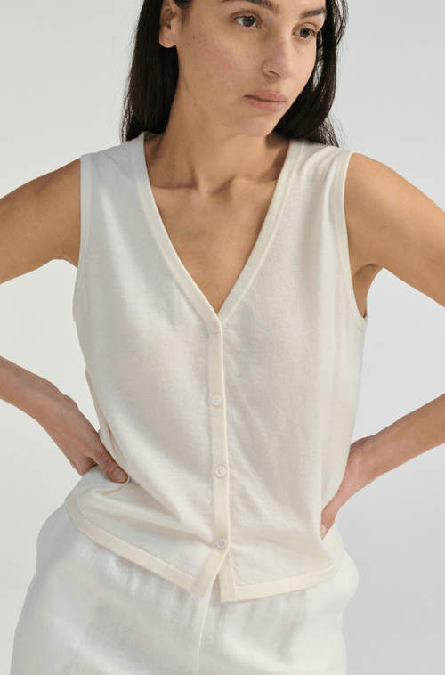 Almina Concept Knit Button Closure Vest In Off White