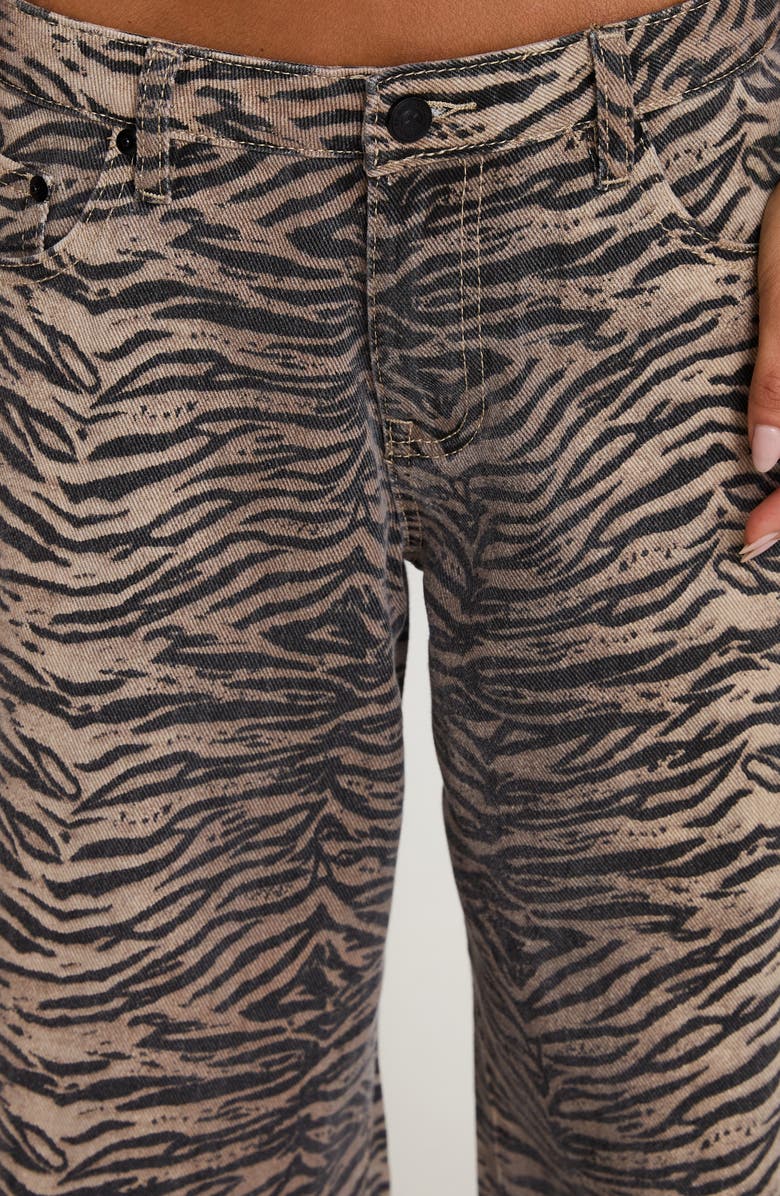 Princess Polly Radigal Tiger Print Low Rise Wide Leg Jeans, Alternate, color, Brown