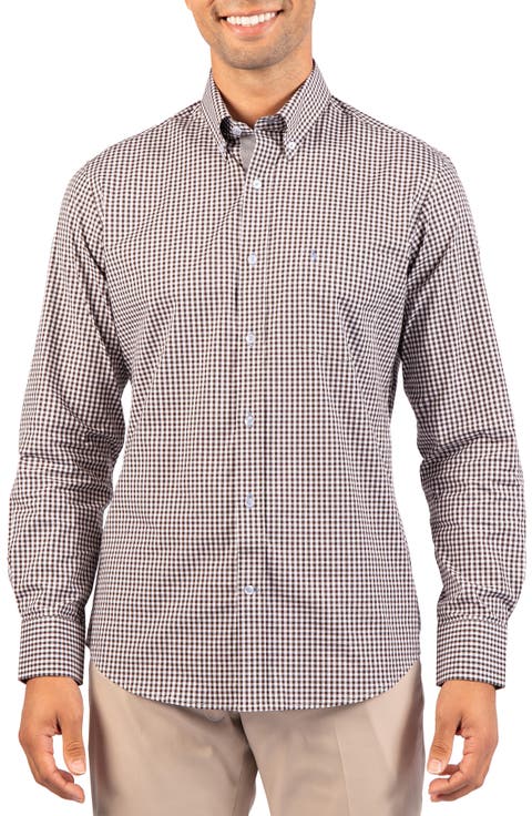Gingham Stretch Cotton Button-Up Shirt