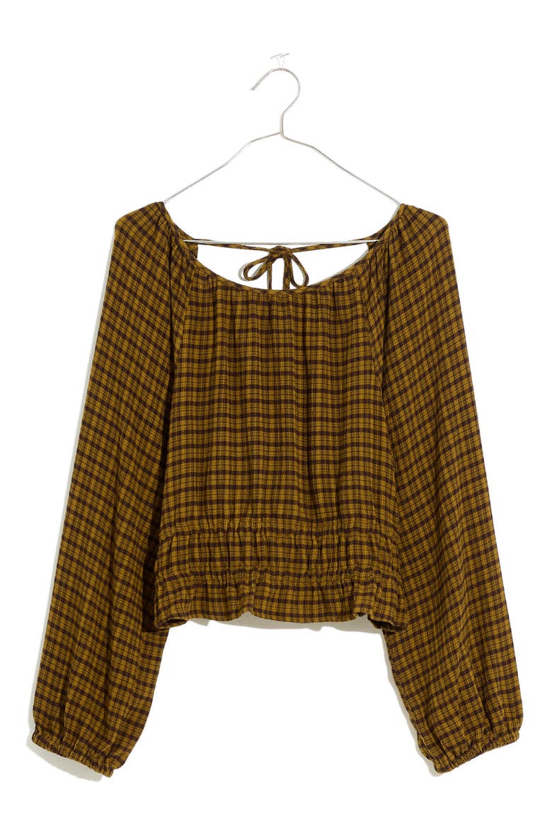Plaid Tie Back Cutout Top, Alternate, color, SPICED OLIVE