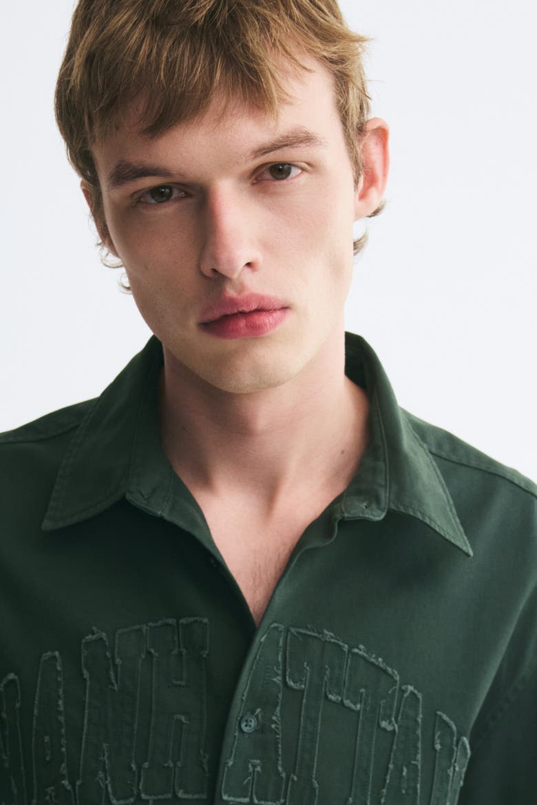 Relaxed-Fit Short-Sleeved Appliquéd Shirt, Alternate, color, Dark green/Manhattan