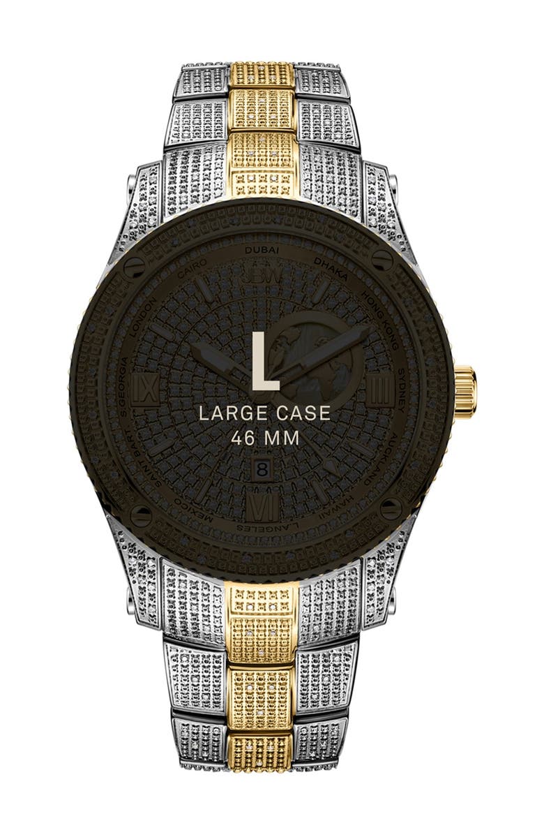 JBW Jet Setter GMT Diamond Bracelet Watch, 46mm, Alternate, color, Two-Tone