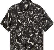 Open Edit Floral Short Sleeve Button-Up Shirt