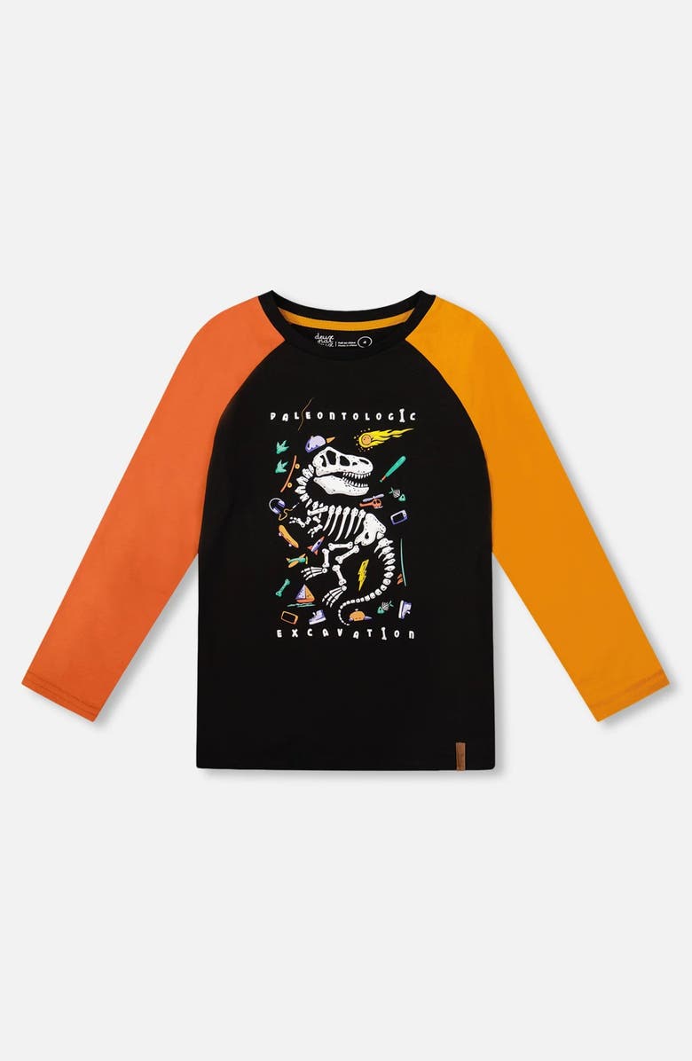 Deux par Deux Long Sleeve Raglan T-Shirt with Glow-In-The-Dark Dinosaur, Main, color,