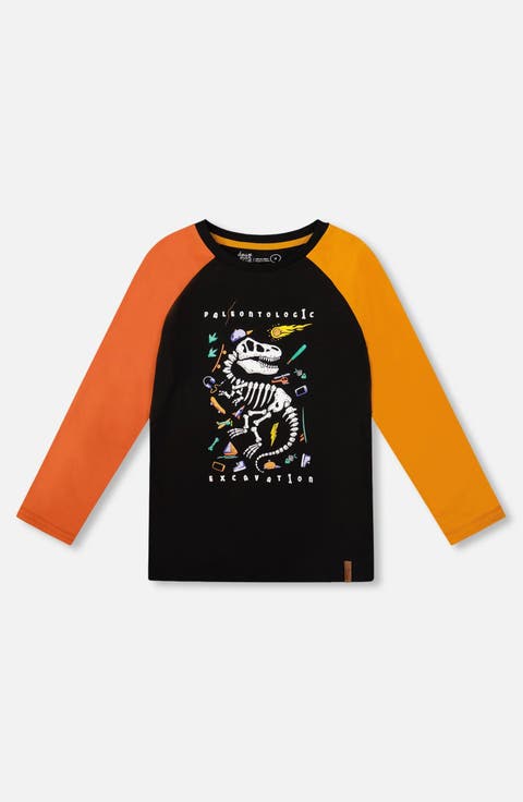 Long Sleeve Raglan T-Shirt with Glow-In-The-Dark Dinosaur (Toddler & Little Kid)
