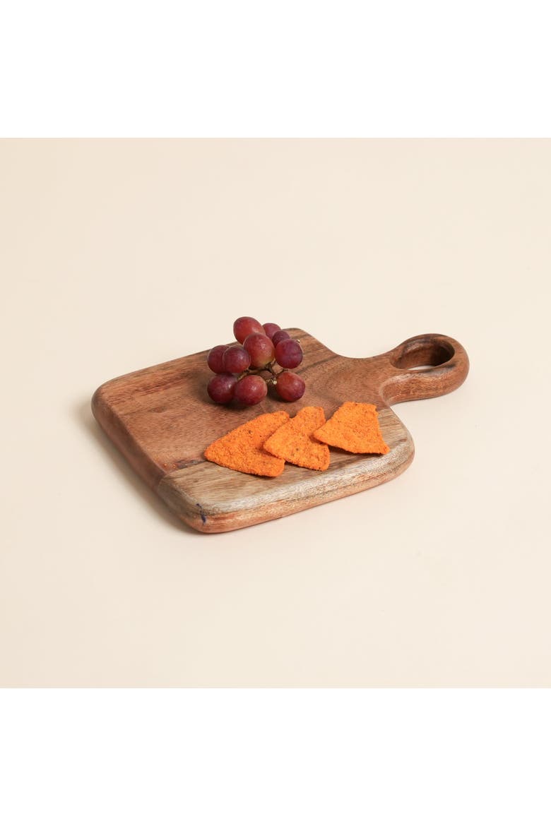 Round Acacia Wood Cutting Board with Handle, Alternate, color, Natural Wood