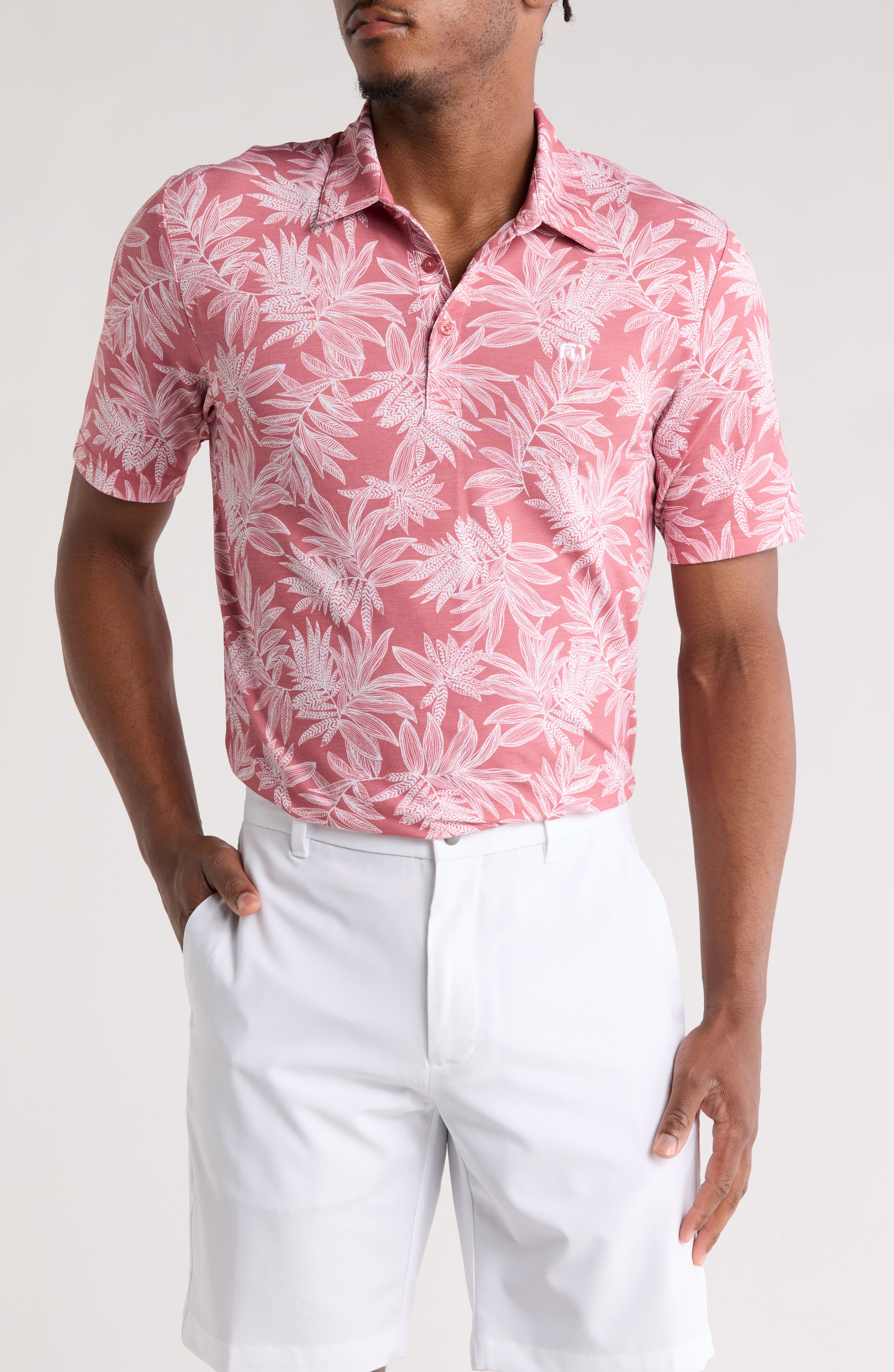 TravisMathew Sea Journey Leaf Print Stretch Polo